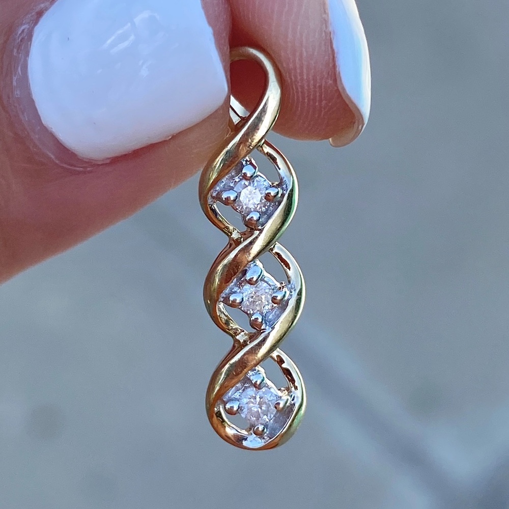 10KY Gold 3 Diamond Drop Pendant Triple Infinity - Picture 4 of 8